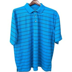 PGA Tour Men's XXL Golf Polo Shirt Blue Black Striped Performance Short Sleeve